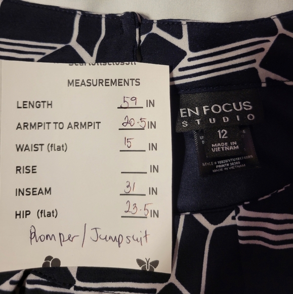 En Focus Women's Halter Neck Jumpsuit Size 12 Navy blue White Stretch Geo Print - Picture 7 of 7